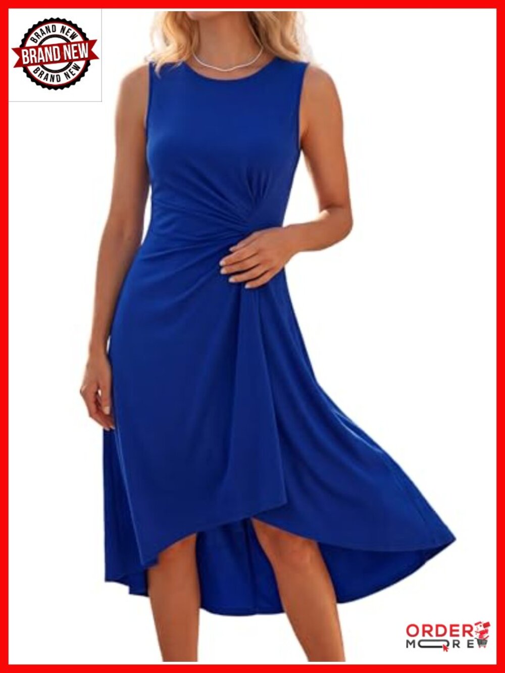 Sleeveless Midi A-Line Cocktail Formal Dress with Ruched Waist